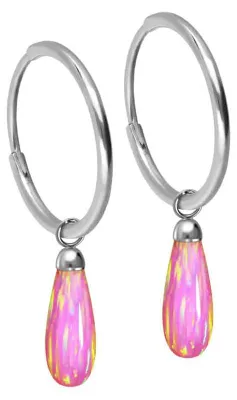 Produktbild von Titan Ohrclicker Creolen SYNTHETISCHER OPALTROPFEN Pink Innendurchmesser: 12mm | Designstärke: 1,2mm
