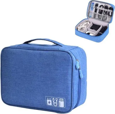 Produktbild von Elektronik-Kabel-Organizer-Tas in Blau für Reise und Kabel-Management