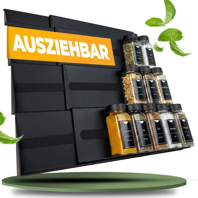 Gewürzregal für Schublade, bis 36 Dosen, Antirutsch, schwarz