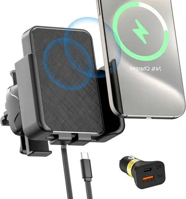 Obrázok produktu pre Bezdrôtový držiak na telefón do ventilátora v aute, kompatibilný s iPhone a smartfónmi