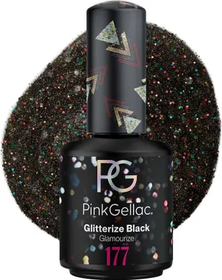 Produktbild von Pink Gellac - Shellac Nagellack 15 ml - Glitterize Black Gellack - UV Nagellack