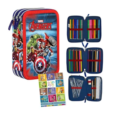 Produktbild von Goldkids - Federmäppchen 3 Fächer - Mäppchen für Mädchen - Federmappe 3-Fach Federtasche Gefüllte Schüleretui Schulmäppchen - Avengers