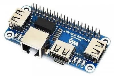 Produktbild von Ethernet / USB HUB HAT für Raspberry Pi Zero, 1x RJ45, 3x USB