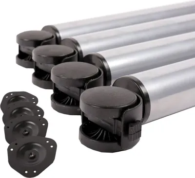 Produktbild von 4er Set Tischbeine auf Rollen Tischfuss rollbar 710mm mit Feststellbremse Silbergrau