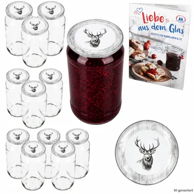 Produktbild von 12er Set Sturzglas 1062ml Alois Hirsch Deckel Heft