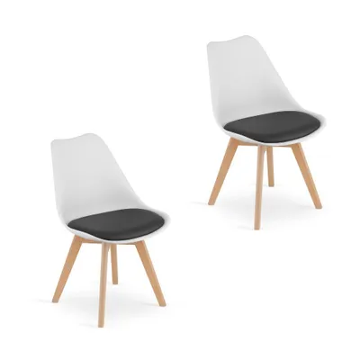 Image de lot de 2 chaises de salle à manger Chaise de salon 2x blanc noir avec pieds en bois massif naturel, chaise coque confortable & stable