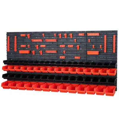 Image de 65 bacs gerbables avec étagère murale 160 x 80 cm | étagère murale de stockage