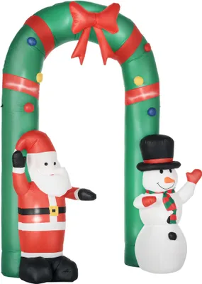 Produktbild von HOMCOM Aufblasbarer Weihnachtsbogen 245cm Weihnachts-Torbogen mit Schneemann Weihnachtsmann Aufblasbare Weihnachtsdekoration Outdoor-Dekoration mit integrierte LED-Lichter für Garten Rasen Hof Urlaub