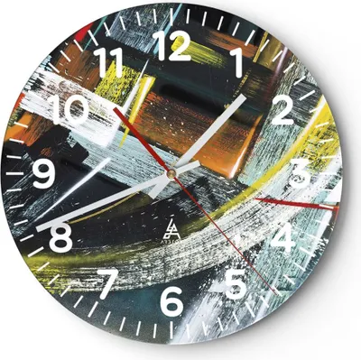 Produktbild von Wanduhr - Rund - Glasuhr - Abstraktion Graffiti Bunt - 30x30cm - Schleichendes Uhrwerk - Lautlos - zum Aufhängen bereit - Dekoration Modern - Wanddekoration aus Glas - C4AR30x30-4157