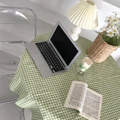 Obrázok produktu pre Obrus na stôl Károvaný stolový kryt Bavlnené pozadie Prachotesné domáce dekorácie pre kanceláriu Ubytovňa Zelená 150x150cm / 59.1x59.1in