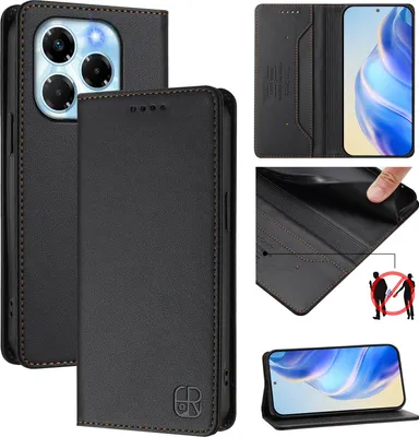 Produktbild von Lederhülle für Infinix Note 40X 5G Hülle Flip Brieftasche Kartenfächern Ständer Schutzhülle Schwarz