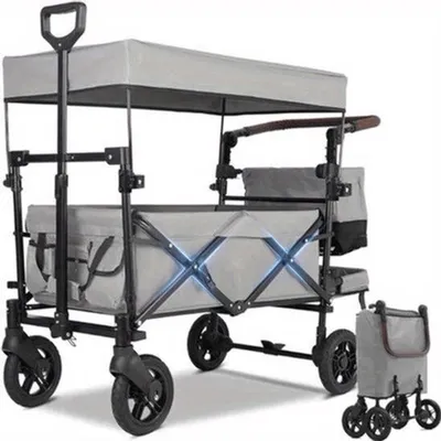 Produktbild von Faltbarer Bollerwagen - Klappbarer Transportwagen - Dunkelgrün - Tragfähigkeit: 100 kg - Verstellbarer Griff