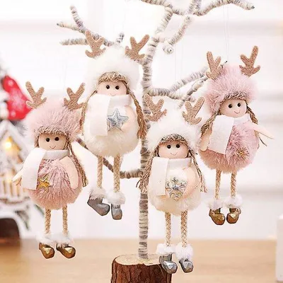 Productafbeelding van Kerstboomdecoratieset met 4 stuks - Engelhaakjes - Roze-wit - Kerstboomaccessoires - Kerstboomornamenten - Feestelijke kerstdecoratie