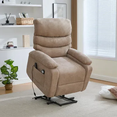 Produktbild von Elektrischer Relaxsessel mit Aufstehhilfe und Massagefunktion Chenille Taupe