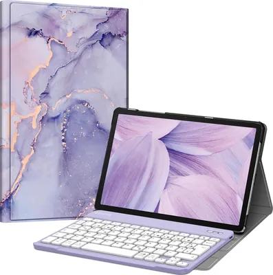 Produktbild von Fintie Tastatur Hülle für Samsung Galaxy Tab A9 Plus 11 Zoll 2023 Tablet SM-X210/X216/X218, Keyboard Cover mit Magnetisch Abnehmbarer Deutscher Bluetooth Tastatur, Lila Marmor