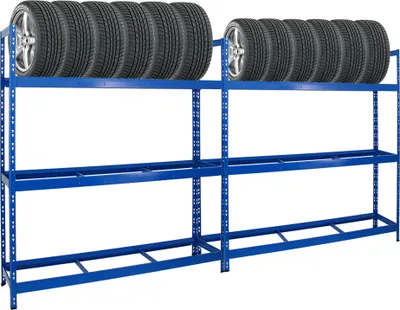 Produktbild von Mega Deal | 2x Reifenregal Tiger XL | HxBxT 200x180x45 cm | 300kg Fachlast | bis zu 42 Reifen | Blau