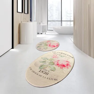 Produktbild von Bosdela Ovales 2-Teiliges Badezimmerteppich-Set, WC-Vorleger-SetJardiner