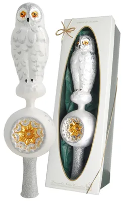 Produktbild von Krebs Glas Lauscha Christbaumspitze Schneeeule Eislack Weiß - Größe ca. 29cm