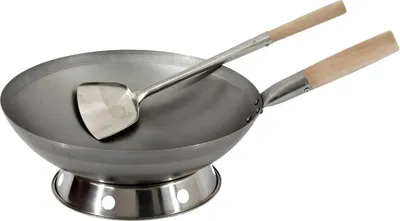 Produktbild von WOK Set, 40RB-S04-R04, Wok Pfanne 40 cm Ø runder Boden + Wok Spahtel + Wok Ring