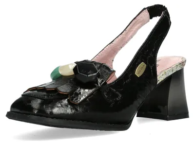 Produktbild von Laura Vita Damen Slingback Pumps Dekorsteine Fransen Glanz HICMIMO 15, Größe:38 EU, Farbe:Schwarz
