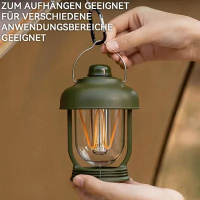 Produktbild von LED Campinglampe Vintage, wiederaufladbare Outdoor Laterne mit 4 Lichtmodi, dimmbar, IPX6 wasserdicht, Type-C Akku Zeltlampe für Camping & Garten