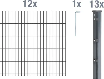 Produktbild von Alberts Doppelstabmattenzaun 6-5-6, Matten 2,50 m, Höhe 2,03 m, Länge 30 m, anthrazit, Zaun als Komplettset, Pfosten mit Klemmlasche 60x40 mm