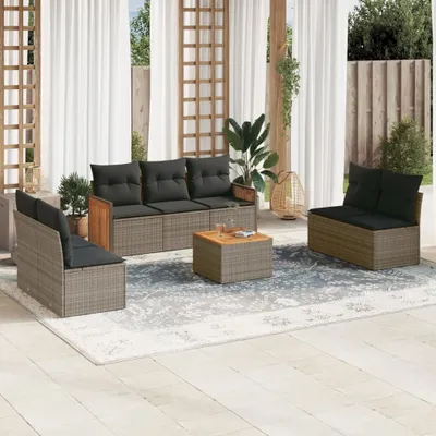 Produktbild von Design 8-tlg. Garten-Sofagarnitur mit Kissen Grau Poly Rattan, Gartenmöbel-Sets 2024 Neu