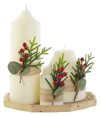 Kerzenset mehrfarbig 7x7x15 cm, 1 Stück, Weihnachtsmotiv