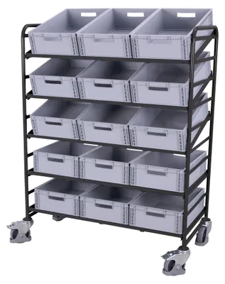 Produktbild von VARIOfit Eurokastenwagen mit 15 Kunststoffkisten RAL 7016