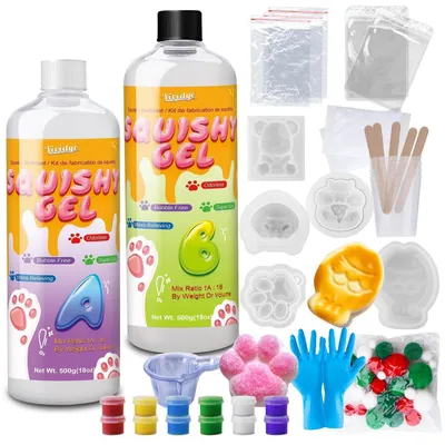 Immagine prodotto di Kit per creare oggetti in silicone liquido "squishy" da 1000g, con 5 forme, senza bolle, tempo di asciugatura: 1-2 ore