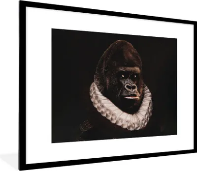 Produktbild von MuchoWow® Gerahmtes Poster Malerei - Affe - Alte Meister 80x60 cm - Poster mit Schwarzem Bilderrahmen Wandposter Rahmen Foto Bilder - Schlafzimmer-Dekorationen - Fotoposter