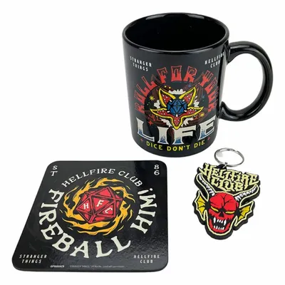Image de Stranger Things Mug, Dessous de verre et Porte-clés Hellfire Set