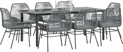 Produktbild von 9-tlg. Garten-Essgruppe mit Kissen Grau Poly Rattan Glas