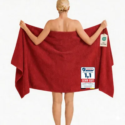Produktbild von Komfortec Badetuch 100x200 cm aus 100% Baumwolle, Saunatuch XXL, Weich, Groß, Frottee, Schnelltrocknend, Rot