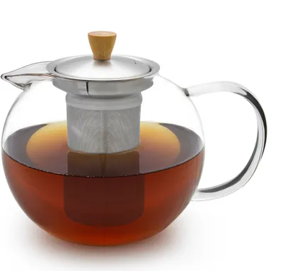 Produktbild von GLASWERK Teekanne Glas (1,3L) - Teekocher mit Teesieb aus rostfreiem Edelstahl - Teebereiter Glaskanne mit Deckel und edlem Holzgriff