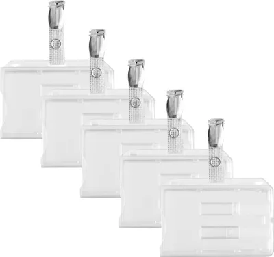 Produktbild von 5x Doppel Kartenhalter für 1-2 Karten Ausweise mit 2 Schiebern Ausweishülle + 5x Befestigungsclip ( Hosenträger Clip ) Hartplastik Ausweis Halter für Bankkarte EC-Karte horizontal Kartenhülle