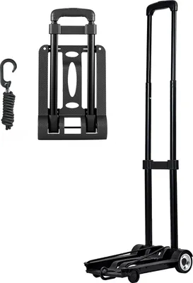 Immagine prodotto di SucceBuy Carrello portasacchi pieghevole, capacità di carico 50 kg, carrello da trasporto con 2 ruote e corda elastica, carrello versatile con piattaforma, ideale per viaggi, bagagli, spostamenti in ufficio e altro, nero, 320x235x965mm