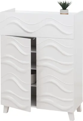 Image de Commode HWC-N86, Armoire Sideboard Buffet, Design 3D vagues Push-to-open portes 107x76x36cm ~ blanc
