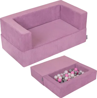 Obrázek produktu pro KiddyMoon Dětská pohovka a 100 míčků/7 cm pro děti Měkká pěnová pohovka Lehká modulární pohovka Všestranný snímatelný potah Ideální pro hraní, učení a relaxaci, fialová