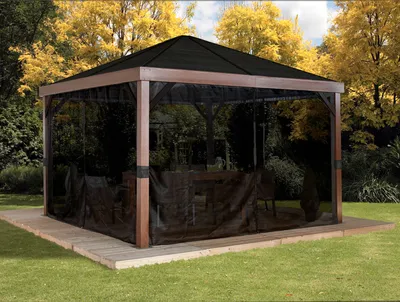 Image de Sojag Pavillon Valencia 12x12 édition bois imitation bois 363 x 363 x 310 cm (L x l x h) Aluminium