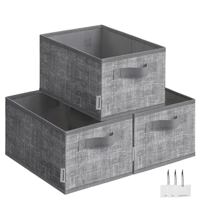 Produktbild von SONGMICS Aufbewahrungsbox 3er Set, Stoffboxen, für Kleiderschrank, 2 Griffe, Etikette, grau, KI-generiertes Bild