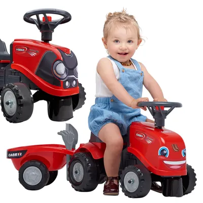 Image de Vélo à pédales Falk Baby Case Ih rouge avec remorque et accessoires, pour les enfants à partir de 12 mois
