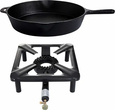 Produktbild von Hockerkocher-Set (groß) mit Gusseisenpfanne Ø 35 cm - ohne Zündsicherung