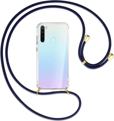 Produktbild von Handykette Backcover-Schutzhülle mit Band (Metall goldfarben) für Xiaomi Redmi Note 8 - dunkelblau