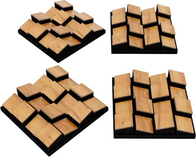 Zdjęcie produktu dla Zestaw 4 sztuk – dyfuzor akustyczny Panele akustyczne | Mozaika ścienna 3D | Dekoracja ścienna DIY | Dyfuzor dekoracyjny | [ZARINITY | Dąb]