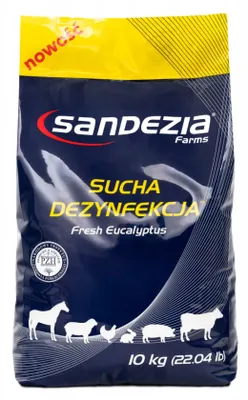 A bag of Sandezia Farms dry disinfection product for animals.