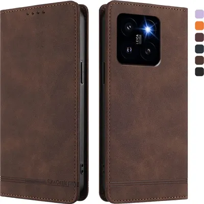Obrázek produktu pro Pouzdro pro Xiaomi 14 Pro, retroPolyuretankožené flip pouzdro s stojánkem a přihrádkami na karty Hnědý
