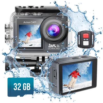 Productafbeelding van Senzo Action Camera 5K - 50MP - 60FPS - WiFi - Onderwatercamera - 30M - Beeldstabilisatie - Incl. 32GB SD - Geschikt Voor Go Pro Accessoires