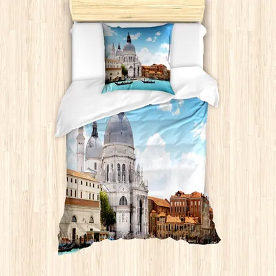 Produktbild von ABAKUHAUS Venedig Mantele, Canal Grande Venedig, Milbensicher Allergiker geeignet mit Kissenbezügen, 135 cm x 200 cm - 80 x 80 cm, Pale Kaffee Weiß