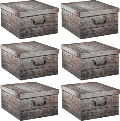 Produktbild von Aufbewahrungsboxen - 51 x 37 cm - Grau - Weiß - recycelter Karton - Holzkistenoptik - 6er Set